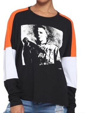 Michael Myers Halloween Color Block Jersey Style Long-Sleeve Tee